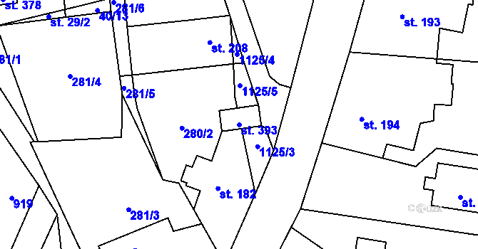 Parcela st. 393 v KÚ Rpety, Katastrální mapa