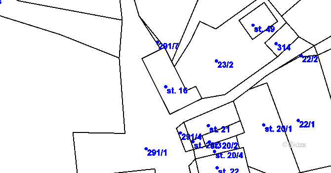 Parcela st. 16 v KÚ Rtišovice, Katastrální mapa