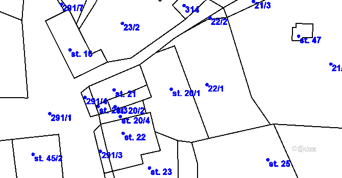 Parcela st. 20/1 v KÚ Rtišovice, Katastrální mapa