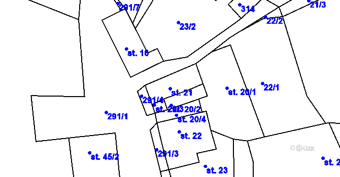 Parcela st. 21 v KÚ Rtišovice, Katastrální mapa