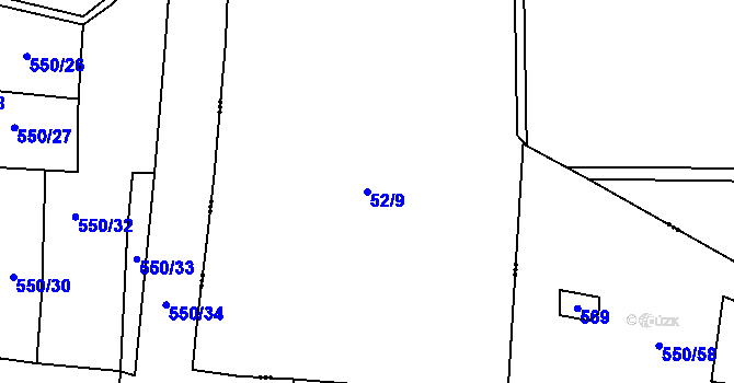 Parcela st. 52/9 v KÚ Rtišovice, Katastrální mapa