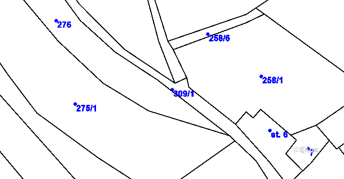 Parcela st. 309/1 v KÚ Rtišovice, Katastrální mapa