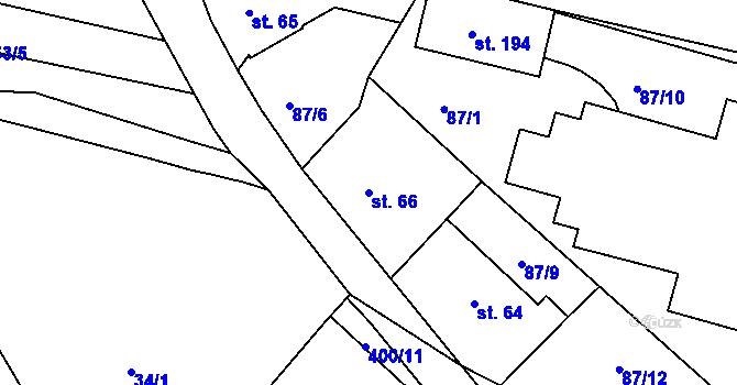 Parcela st. 66 v KÚ Rtyně nad Bílinou, Katastrální mapa