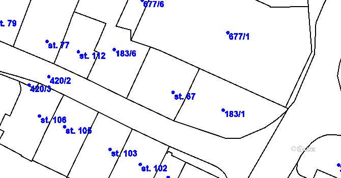 Parcela st. 67 v KÚ Rtyně nad Bílinou, Katastrální mapa