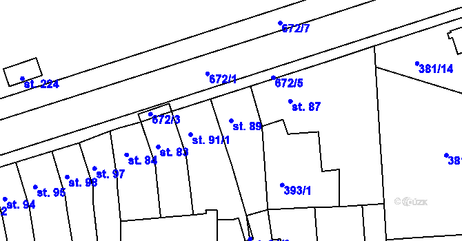 Parcela st. 89 v KÚ Rtyně nad Bílinou, Katastrální mapa