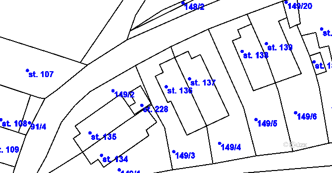 Parcela st. 136 v KÚ Rtyně nad Bílinou, Katastrální mapa