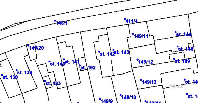 Parcela st. 142 v KÚ Rtyně nad Bílinou, Katastrální mapa