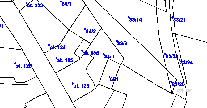 Parcela st. 84/3 v KÚ Rtyně nad Bílinou, Katastrální mapa