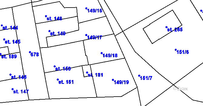 Parcela st. 149/18 v KÚ Rtyně nad Bílinou, Katastrální mapa