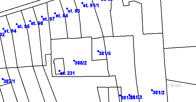 Parcela st. 381/5 v KÚ Rtyně nad Bílinou, Katastrální mapa