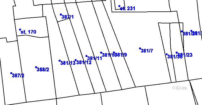 Parcela st. 381/10 v KÚ Rtyně nad Bílinou, Katastrální mapa