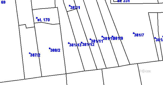 Parcela st. 381/12 v KÚ Rtyně nad Bílinou, Katastrální mapa