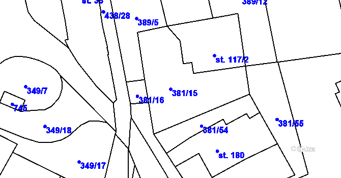 Parcela st. 381/15 v KÚ Rtyně nad Bílinou, Katastrální mapa