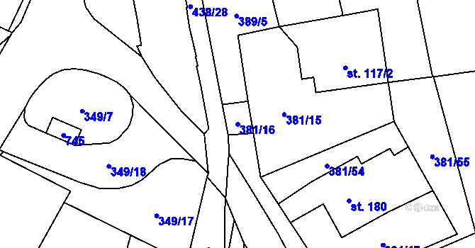 Parcela st. 381/16 v KÚ Rtyně nad Bílinou, Katastrální mapa