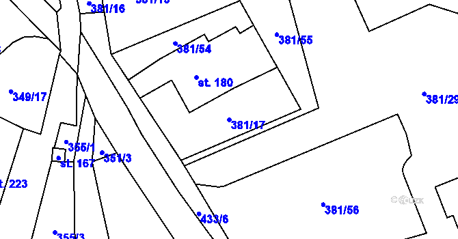 Parcela st. 381/17 v KÚ Rtyně nad Bílinou, Katastrální mapa