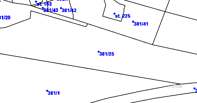Parcela st. 381/25 v KÚ Rtyně nad Bílinou, Katastrální mapa