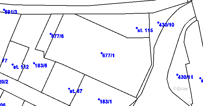 Parcela st. 677/1 v KÚ Rtyně nad Bílinou, Katastrální mapa