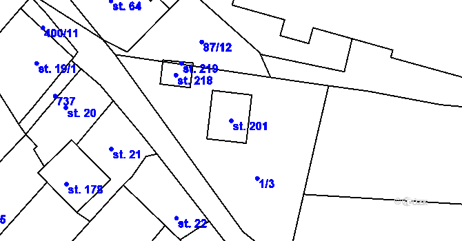 Parcela st. 201 v KÚ Rtyně nad Bílinou, Katastrální mapa
