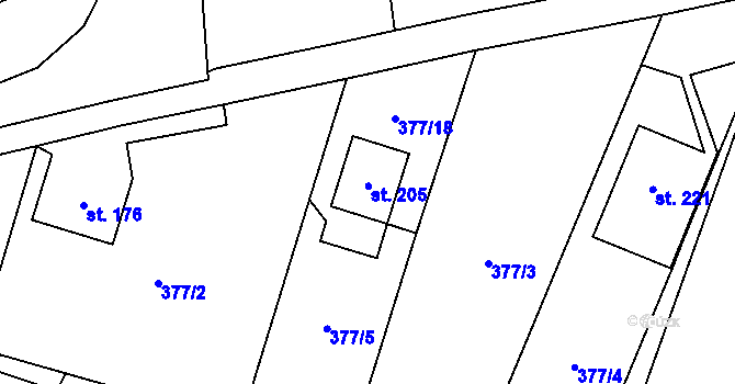 Parcela st. 205 v KÚ Rtyně nad Bílinou, Katastrální mapa