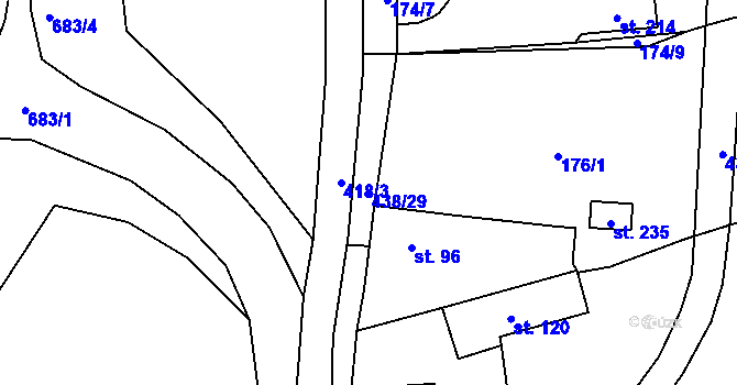 Parcela st. 438/29 v KÚ Rtyně nad Bílinou, Katastrální mapa