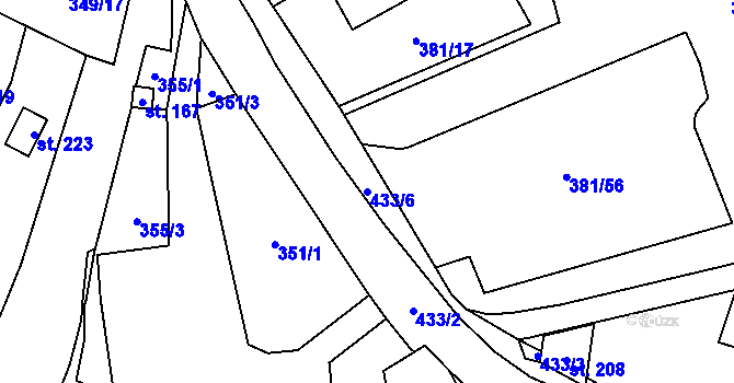 Parcela st. 433/6 v KÚ Rtyně nad Bílinou, Katastrální mapa