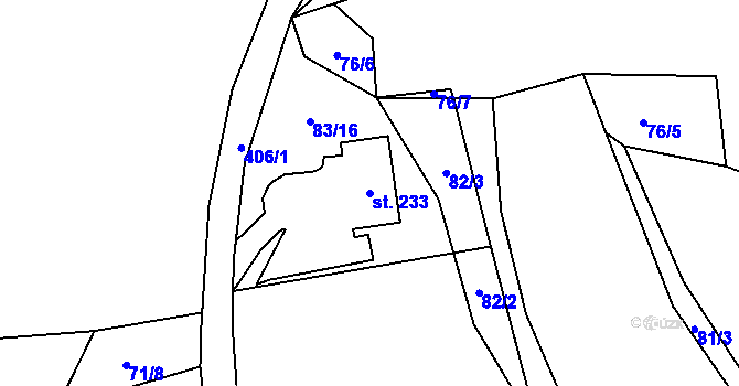 Parcela st. 233 v KÚ Rtyně nad Bílinou, Katastrální mapa