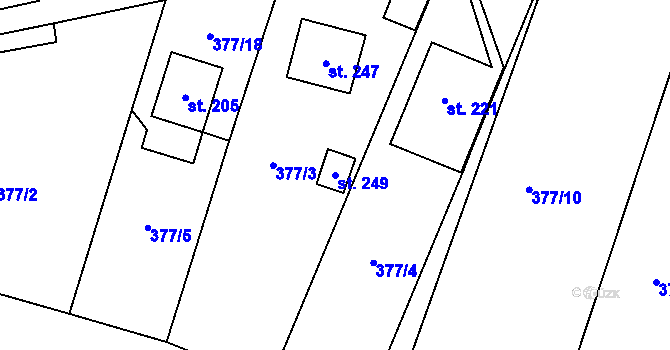 Parcela st. 249 v KÚ Rtyně nad Bílinou, Katastrální mapa