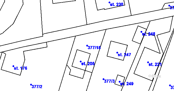Parcela st. 377/18 v KÚ Rtyně nad Bílinou, Katastrální mapa