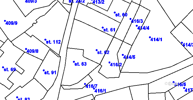 Parcela st. 62 v KÚ Velvěty, Katastrální mapa