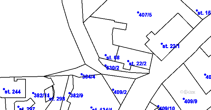Parcela st. 68 v KÚ Velvěty, Katastrální mapa