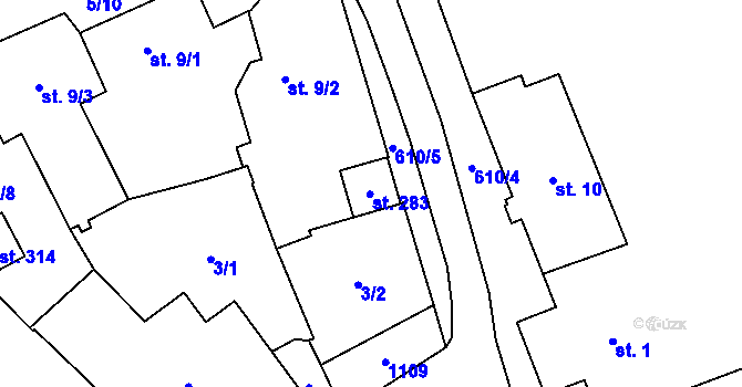 Parcela st. 283 v KÚ Velvěty, Katastrální mapa