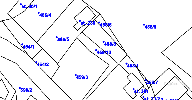 Parcela st. 459/10 v KÚ Velvěty, Katastrální mapa