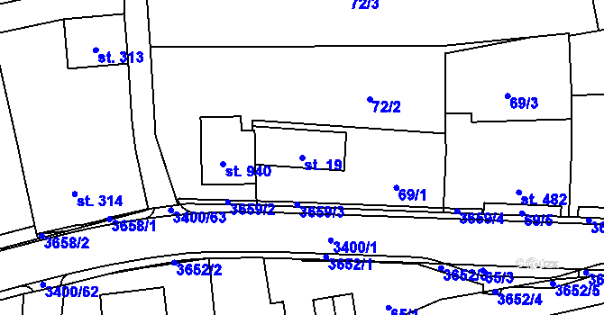 Parcela st. 19 v KÚ Rtyně v Podkrkonoší, Katastrální mapa