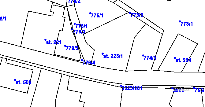 Parcela st. 223/1 v KÚ Rtyně v Podkrkonoší, Katastrální mapa