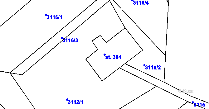 Parcela st. 304 v KÚ Rtyně v Podkrkonoší, Katastrální mapa