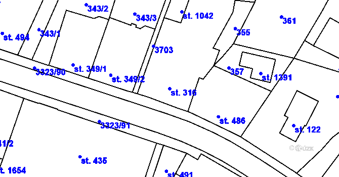 Parcela st. 316 v KÚ Rtyně v Podkrkonoší, Katastrální mapa