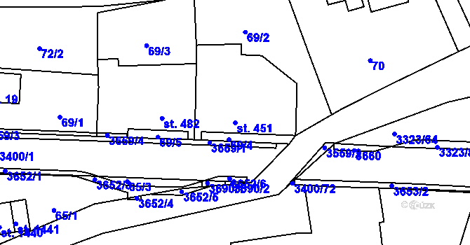 Parcela st. 451 v KÚ Rtyně v Podkrkonoší, Katastrální mapa