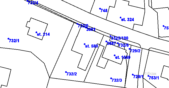 Parcela st. 580 v KÚ Rtyně v Podkrkonoší, Katastrální mapa