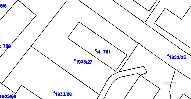 Parcela st. 701 v KÚ Rtyně v Podkrkonoší, Katastrální mapa