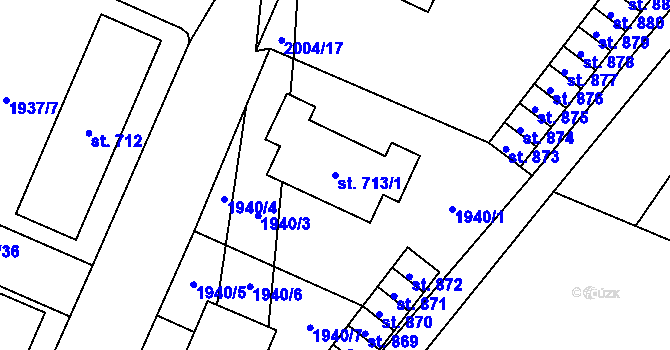 Parcela st. 713/1 v KÚ Rtyně v Podkrkonoší, Katastrální mapa