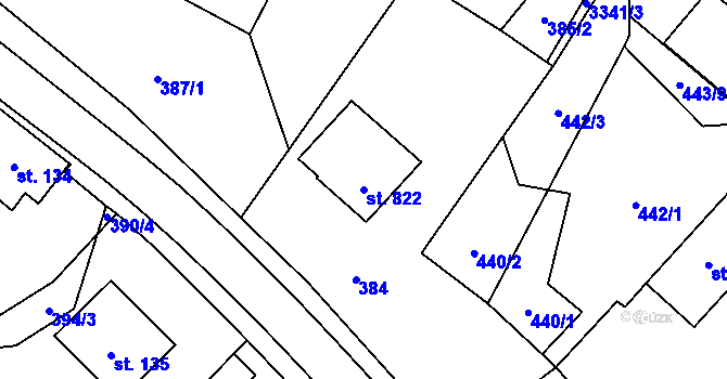 Parcela st. 822 v KÚ Rtyně v Podkrkonoší, Katastrální mapa