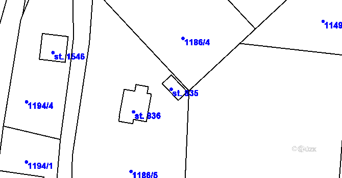 Parcela st. 835 v KÚ Rtyně v Podkrkonoší, Katastrální mapa