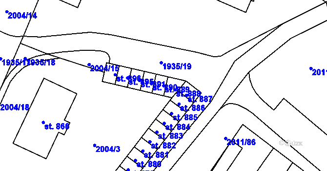 Parcela st. 889 v KÚ Rtyně v Podkrkonoší, Katastrální mapa