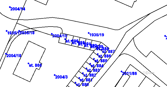 Parcela st. 890 v KÚ Rtyně v Podkrkonoší, Katastrální mapa