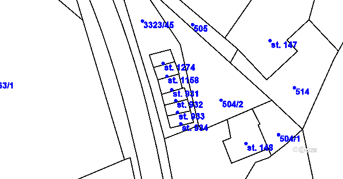 Parcela st. 931 v KÚ Rtyně v Podkrkonoší, Katastrální mapa