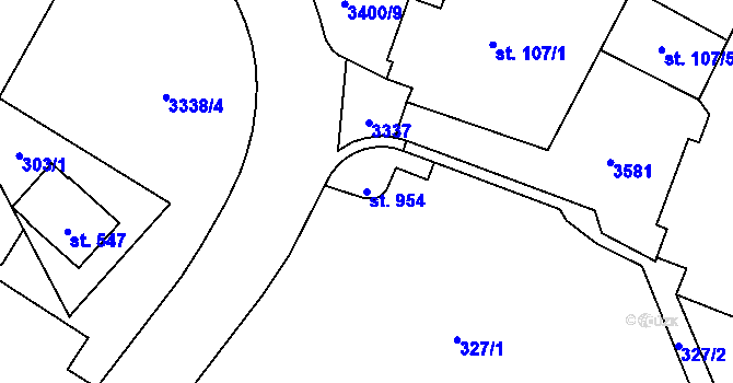 Parcela st. 954 v KÚ Rtyně v Podkrkonoší, Katastrální mapa