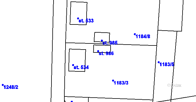 Parcela st. 986 v KÚ Rtyně v Podkrkonoší, Katastrální mapa