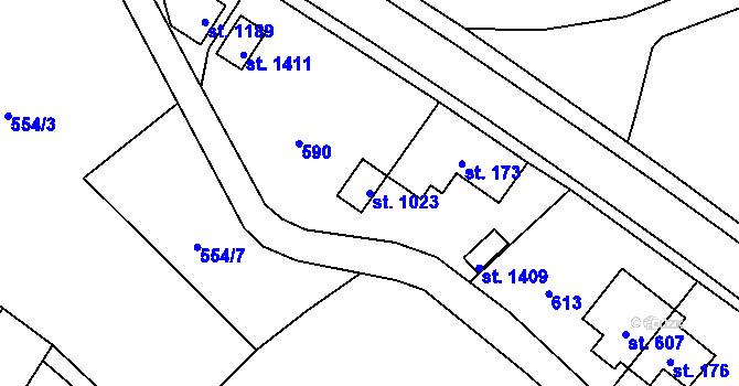 Parcela st. 1023 v KÚ Rtyně v Podkrkonoší, Katastrální mapa