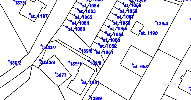 Parcela st. 1051 v KÚ Rtyně v Podkrkonoší, Katastrální mapa