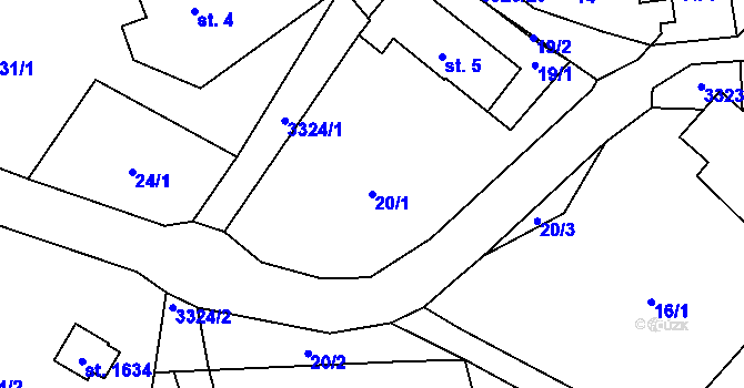 Parcela st. 20/1 v KÚ Rtyně v Podkrkonoší, Katastrální mapa